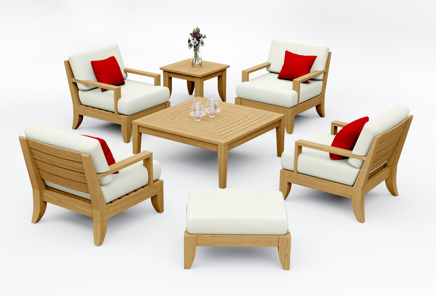 7 Piece Atnas Lounge Set: 4 Atnas Lounge Chairs, Ottoman with Noida Square Accent tables