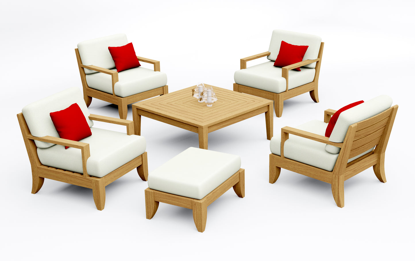 6 Piece Atnas Lounge Set: 4 Atnas Sofa Chairs, Ottoman and Noida Square Coffee Table