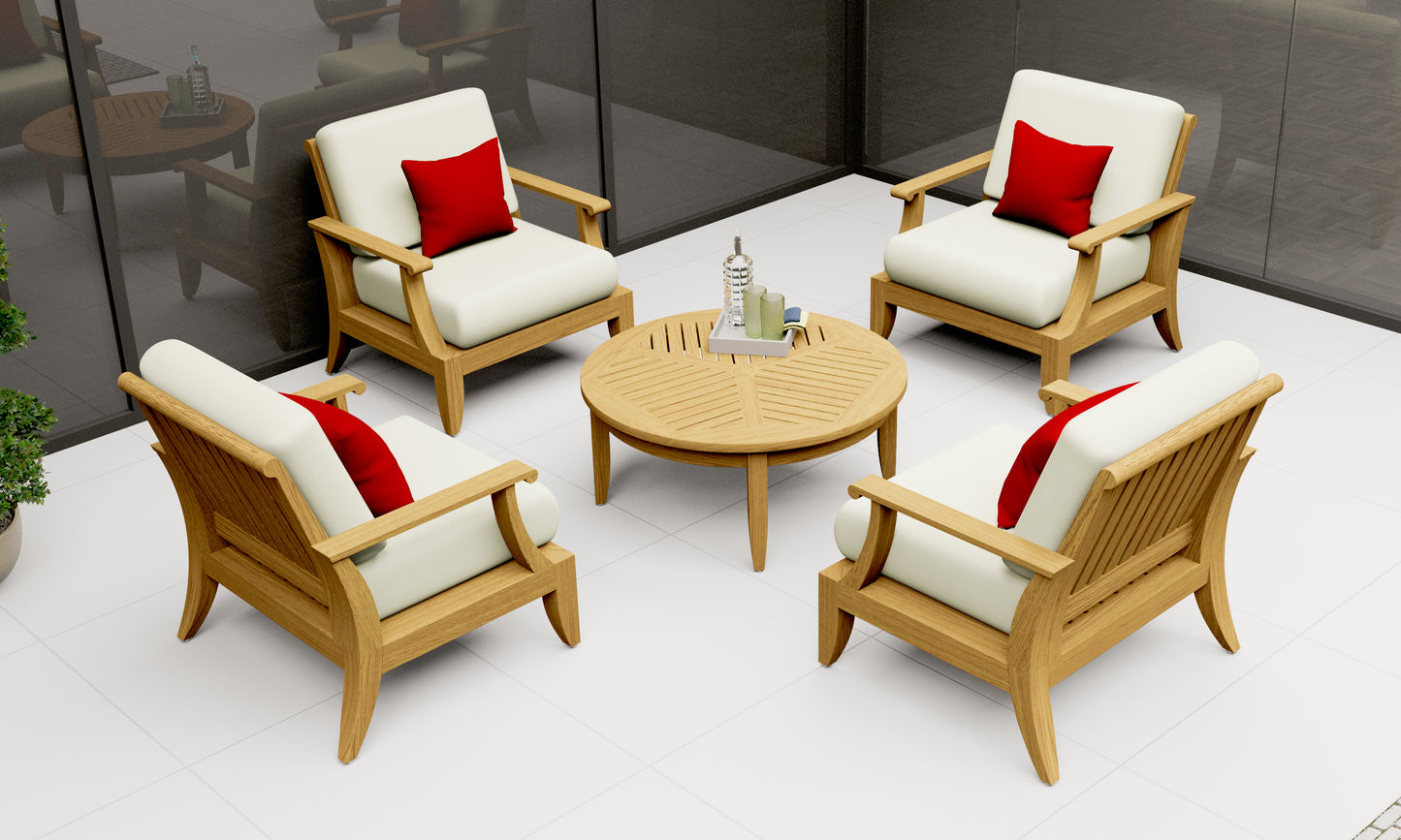 5 Piece Lagos Lounge Set: 4 Somer Lounge Chairs with Noida Round Coffee Table