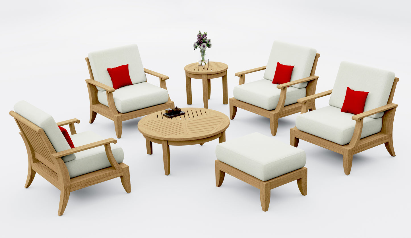 7 Piece Lagos Lounge Set: 4 Lagos Lounge Chairs with Ottoman and Noida Accent Tables