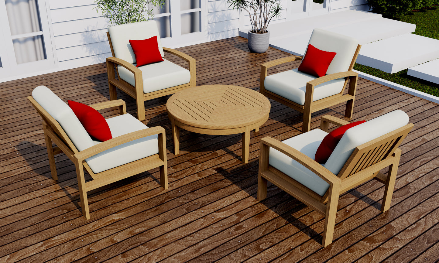 5 Piece Madras Lounge Set: Madras Sofa Chairs and Noida Round Coffee Table
