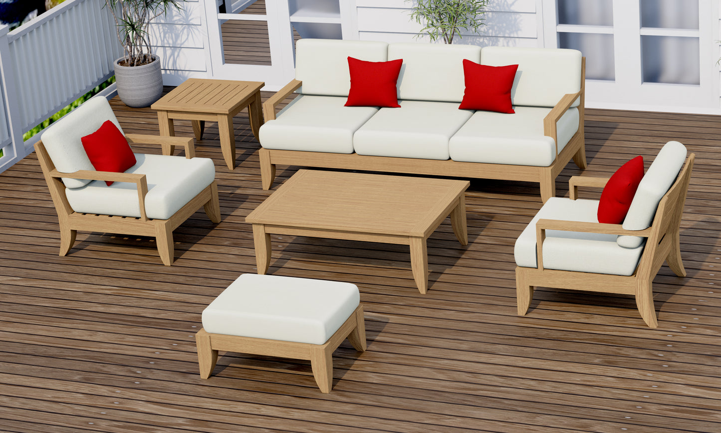 6 Piece Atnas Lounge Set: Lounge Sofa, Lounge Chairs, Ottoman with Accent Tables