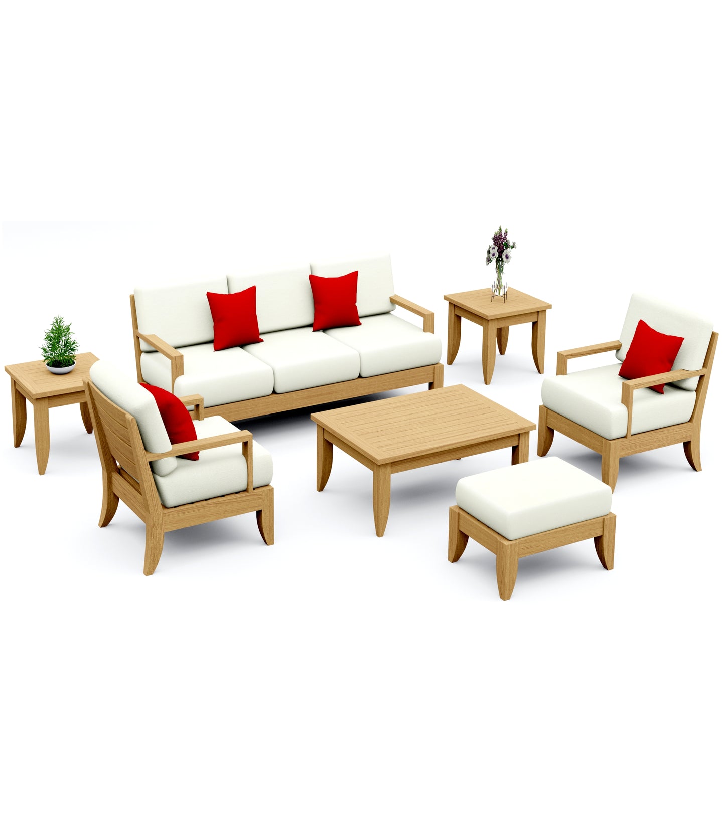 7 Piece Atnas Lounge Set: Lounge Sofa, Lounge Chairs, Ottoman with Accent Tables