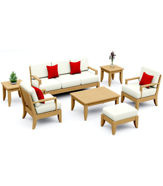 7 Piece Atnas Lounge Set: Lounge Sofa, Lounge Chairs, Ottoman with Accent Tables