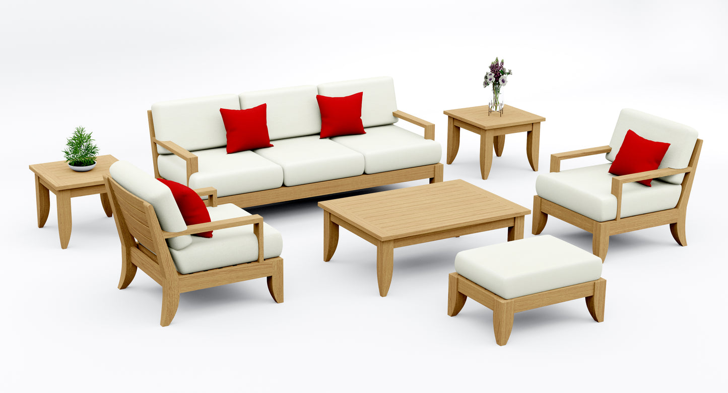 7 Piece Atnas Lounge Set: Lounge Sofa, Lounge Chairs, Ottoman with Accent Tables