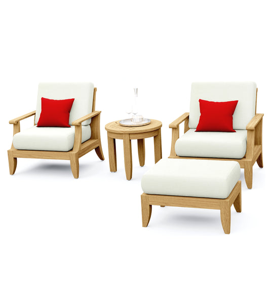 4 Piece Lagos Lounge Set: 2 Lagos Lounge Chairs with Ottoman and Noida Round Side Table