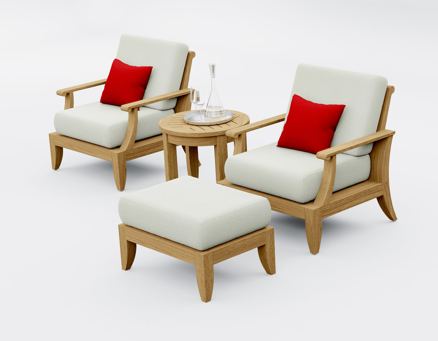 4 Piece Lagos Lounge Set: 2 Lagos Lounge Chairs with Ottoman and Noida Round Side Table