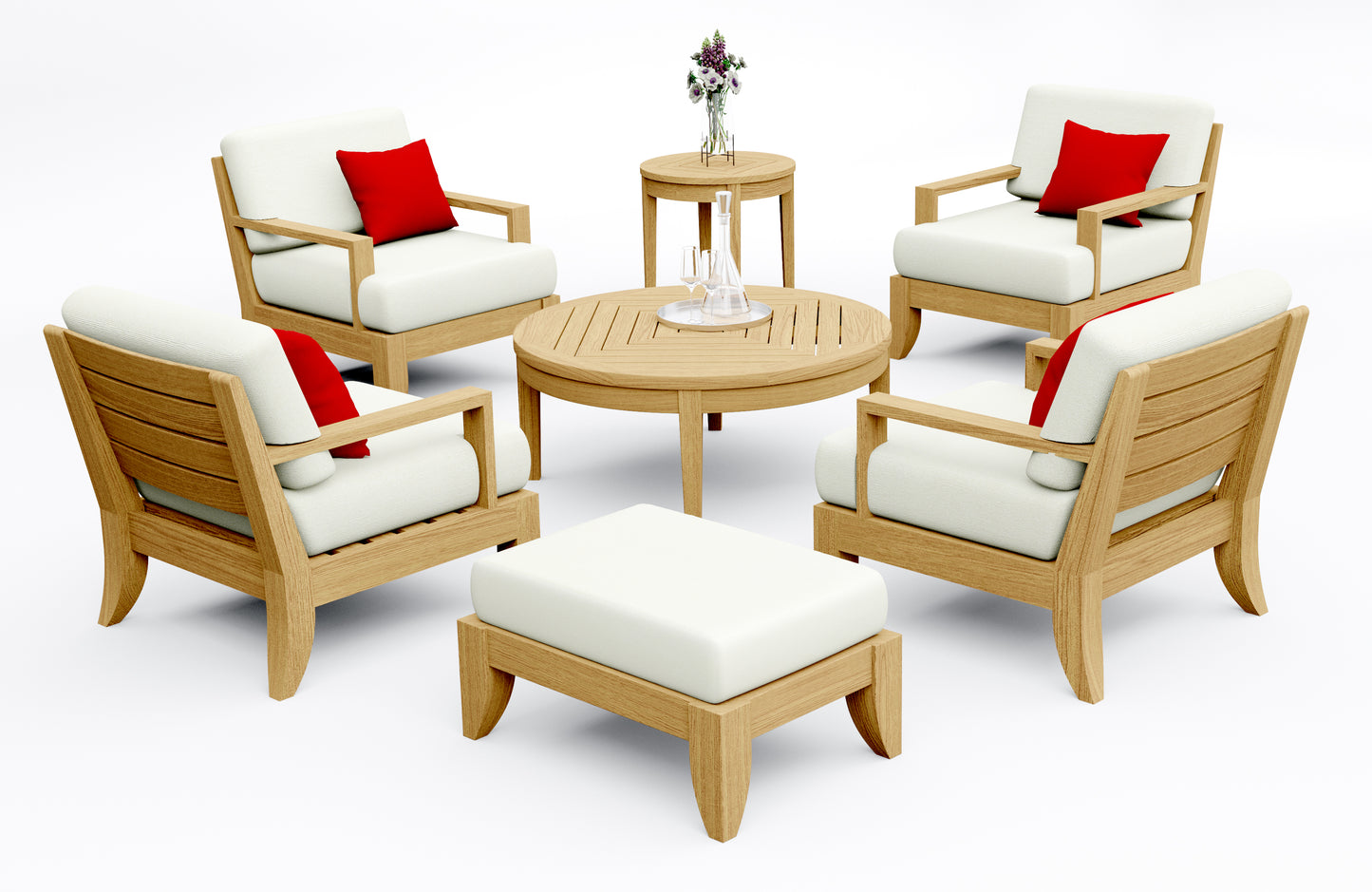 7 Piece Atnas Lounge Set: 4 Atnas Sofa Chairs, Ottoman with Noida Round Accent Tables