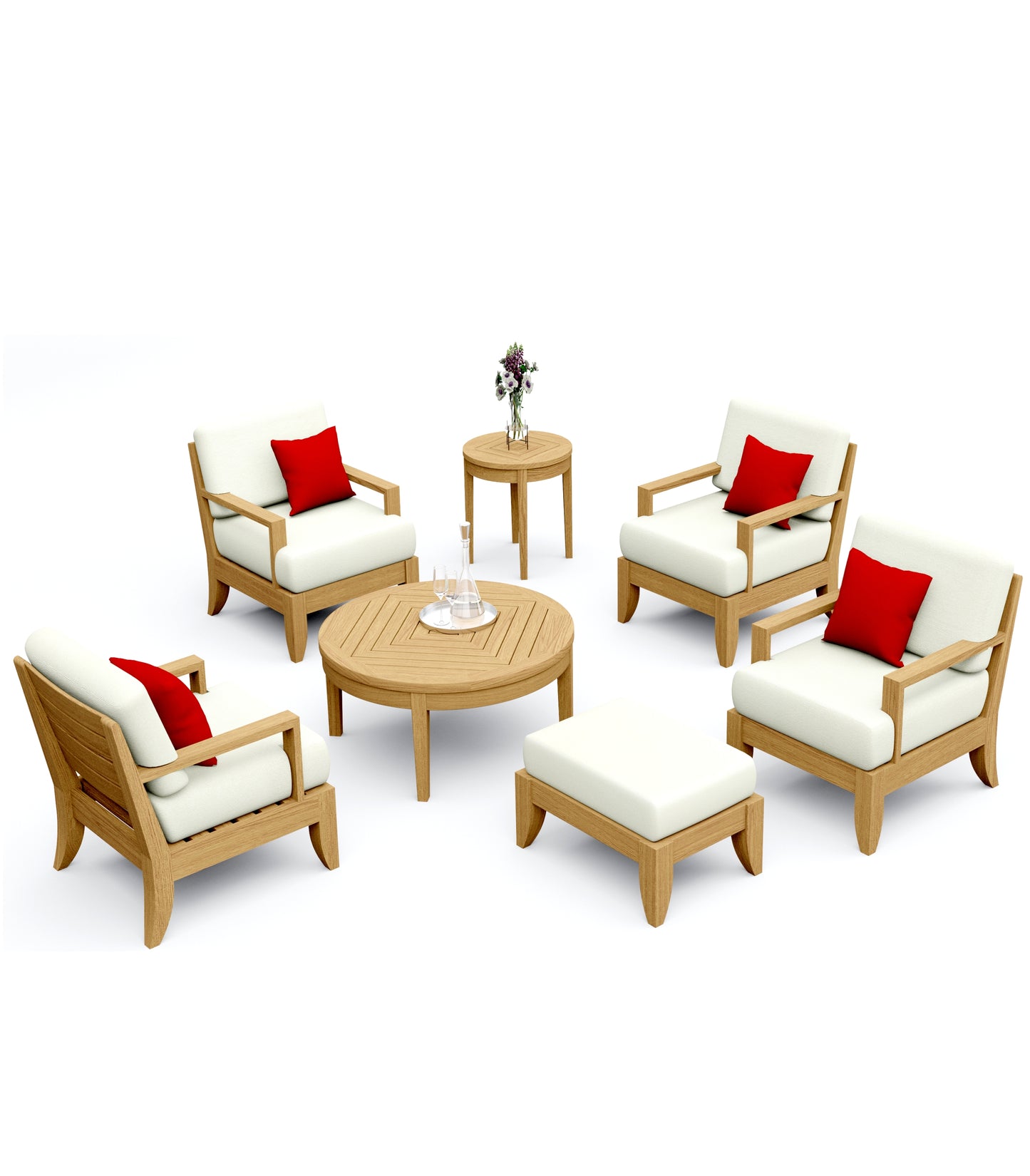 7 Piece Atnas Lounge Set: 4 Atnas Sofa Chairs, Ottoman with Noida Round Accent Tables
