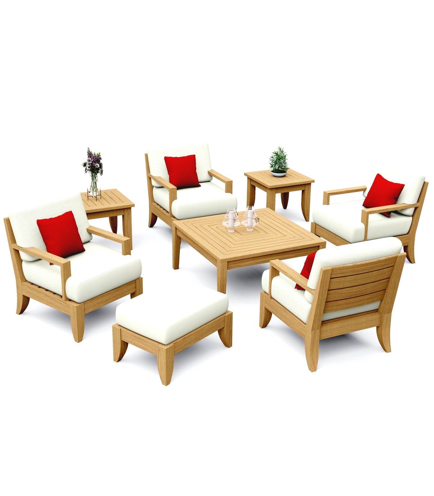 8 Piece Atnas Lounge Set: 4 Atnas Lounge Chairs, Ottoman with Noida Square Accent tables