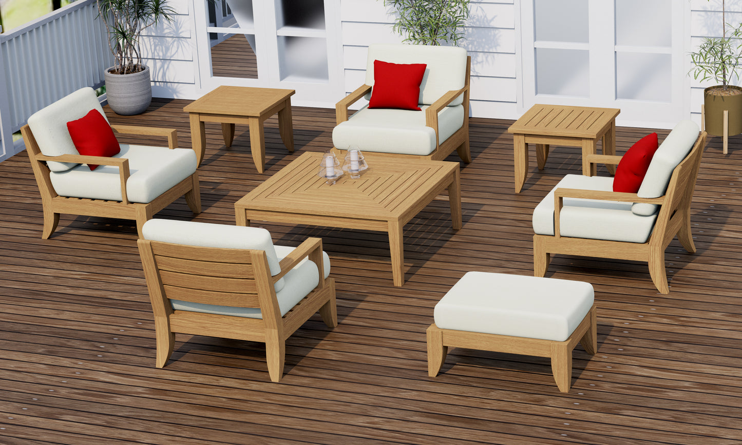 8 Piece Atnas Lounge Set: 4 Atnas Lounge Chairs, Ottoman with Noida Square Accent tables