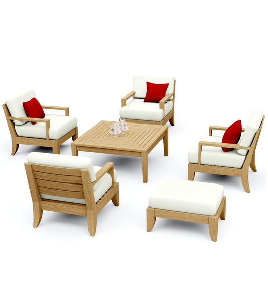 6 Piece Atnas Lounge Set: 4 Atnas Sofa Chairs, Ottoman and Noida Square Coffee Table