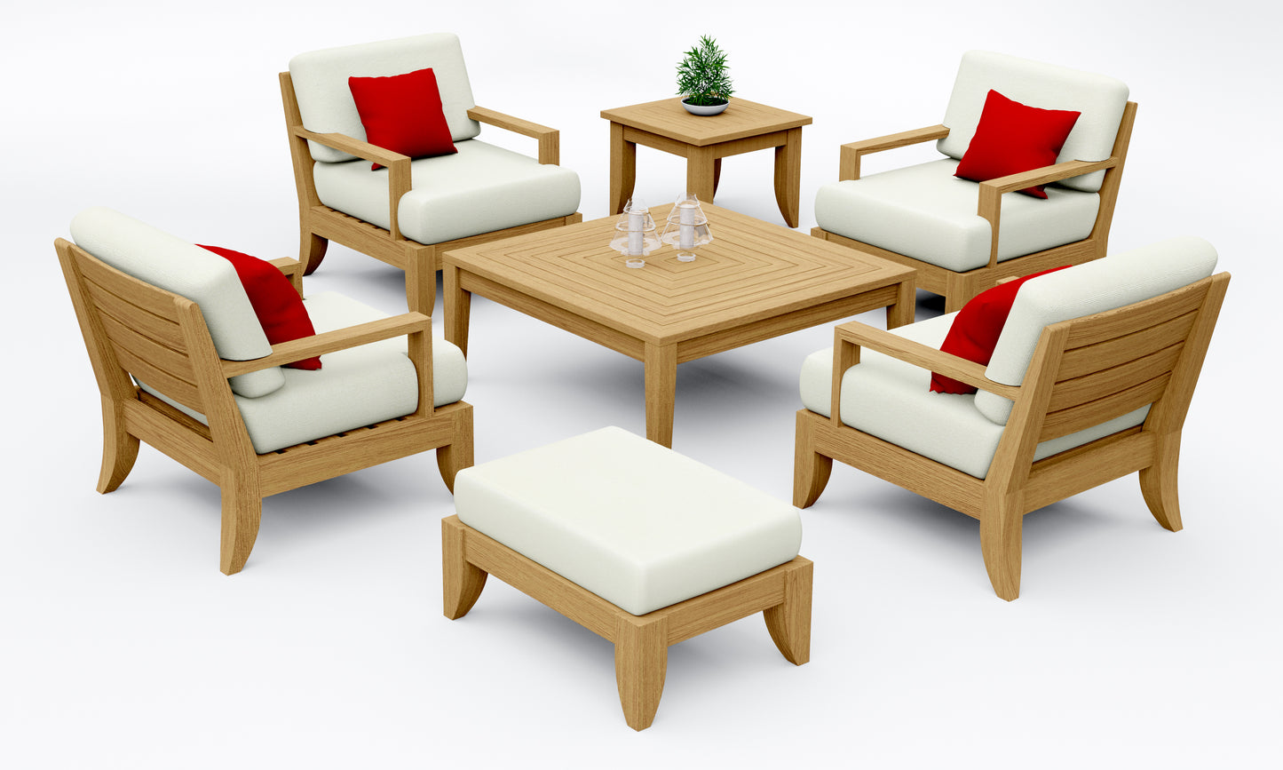 7 Piece Atnas Lounge Set: 4 Atnas Lounge Chairs, Ottoman with Noida Square Accent tables