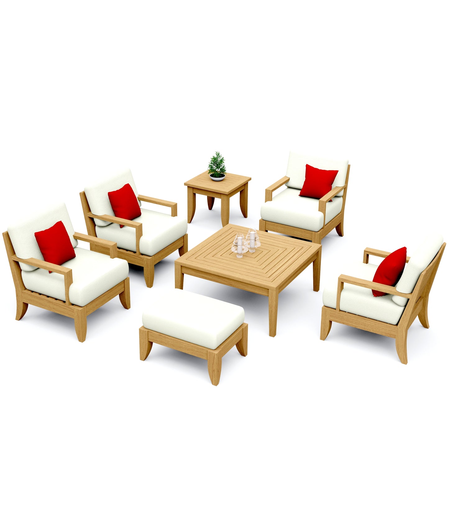 7 Piece Atnas Lounge Set: 4 Atnas Lounge Chairs, Ottoman with Noida Square Accent tables