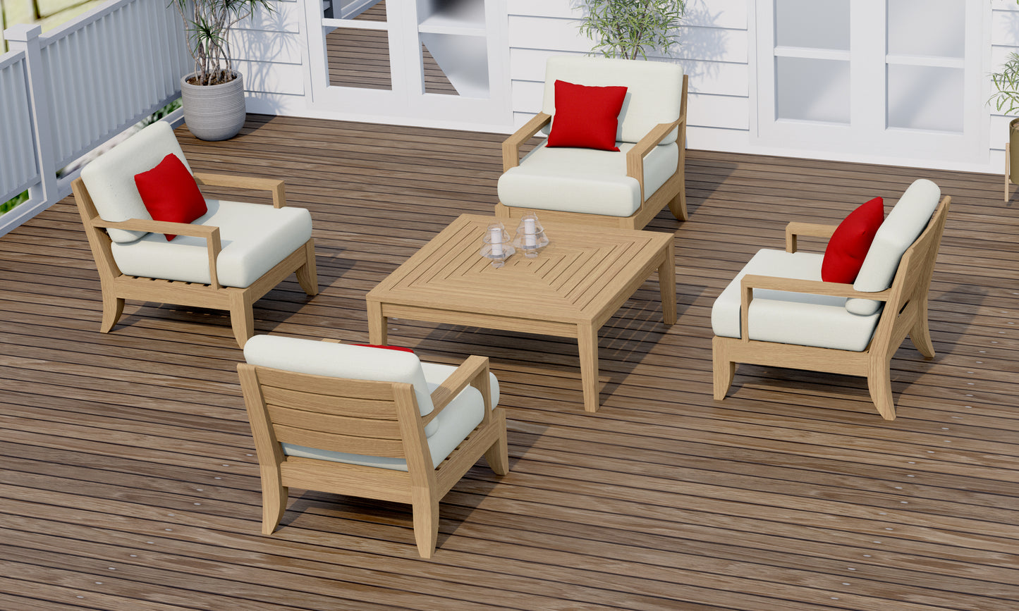 5 Piece Atnas Lounge Set: 4 Atnas Sofa Chairs and Noida Square Coffee Table