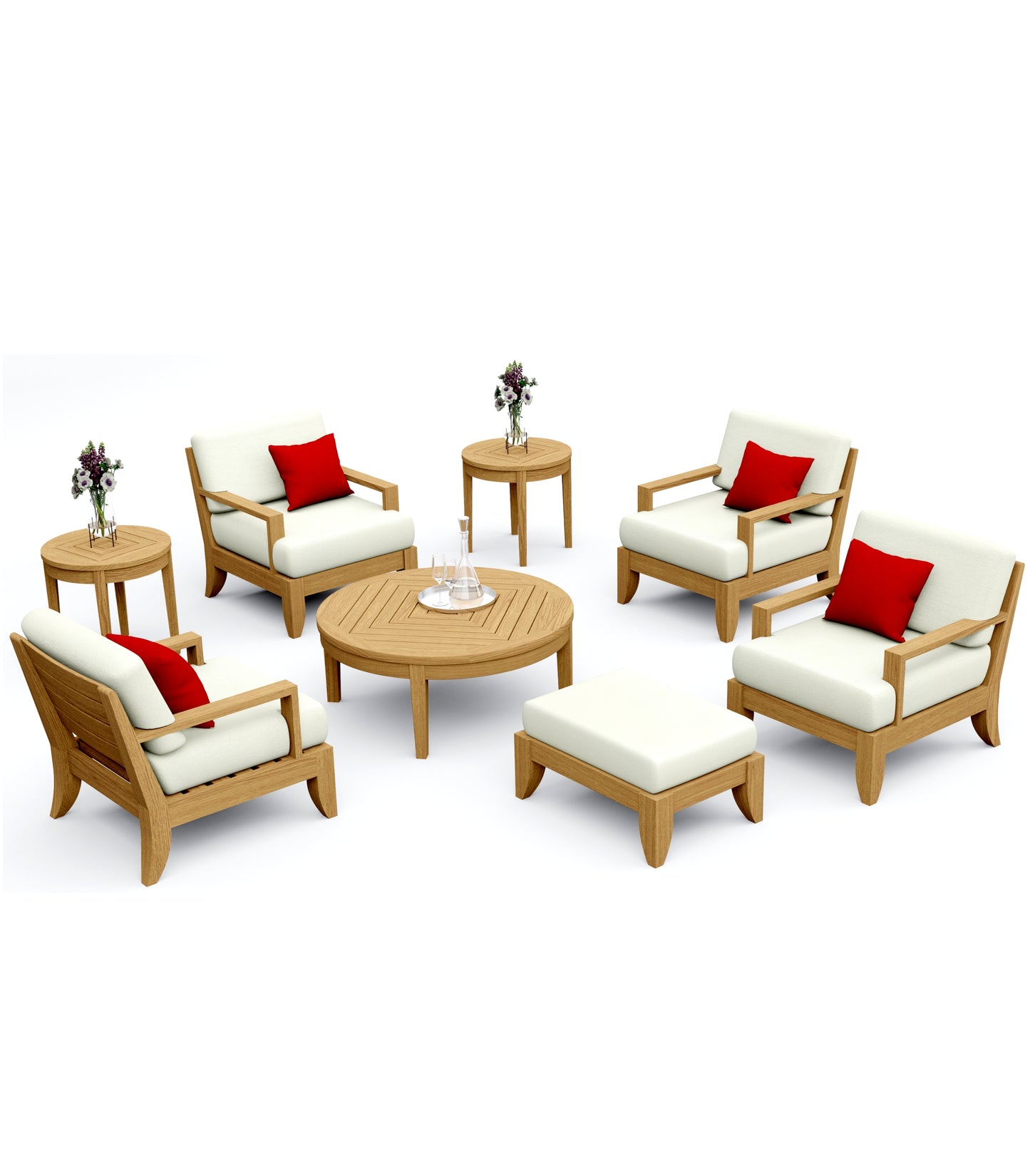 8 Piece Atnas Lounge Set: 4 Atnas Lounge Chairs, Ottoman with Noida Round Accent tables