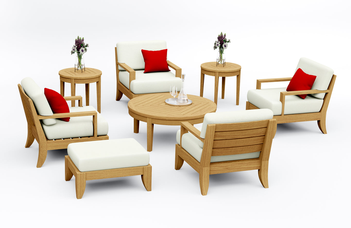 8 Piece Atnas Lounge Set: 4 Atnas Lounge Chairs, Ottoman with Noida Round Accent tables