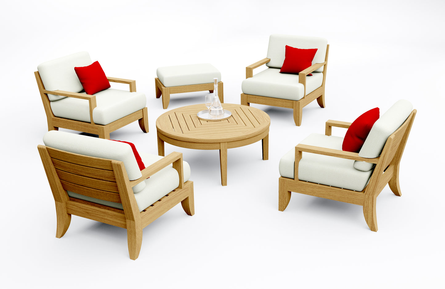 6 Piece Atnas Lounge Set: 4 Atnas Sofa Chairs, Ottoman and Noida Round Coffee Table