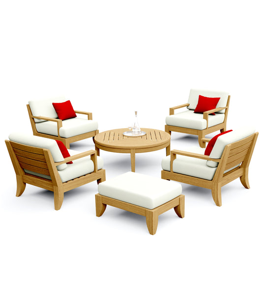 6 Piece Atnas Lounge Set: 4 Atnas Sofa Chairs, Ottoman and Noida Round Coffee Table