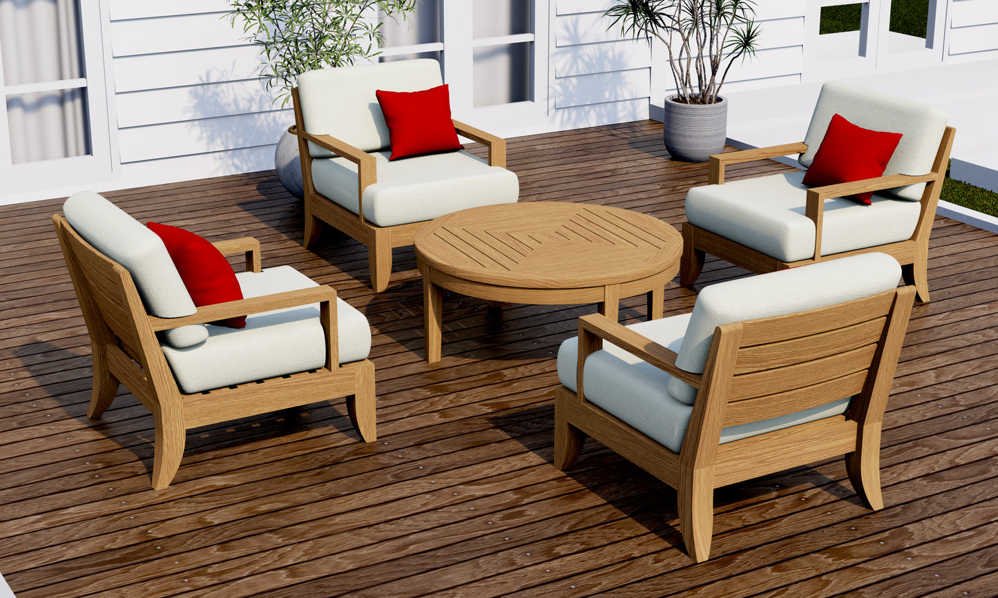 5 Piece Atnas Lounge Set: 4 Atnas Sofa Chairs and Noida Round Coffee Table