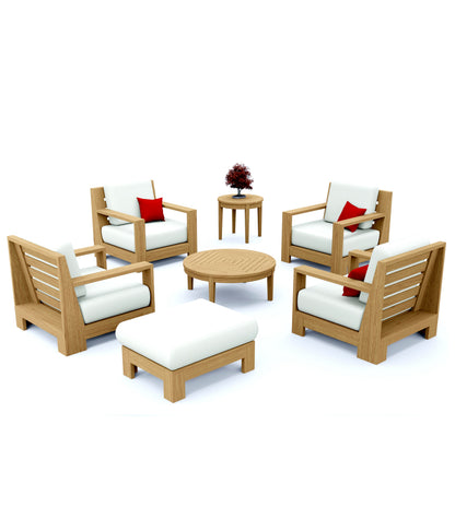 7 Piece Canberra Lounge Set: 4 Lounge Chairs, Ottoman, Noida Side Table with Noida Round Coffee Table