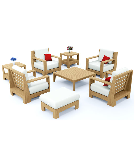 8 Piece Canberra Lounge Set: 4 Lounge Chairs, Ottoman, Side Tables with Noida Square Coffee Table
