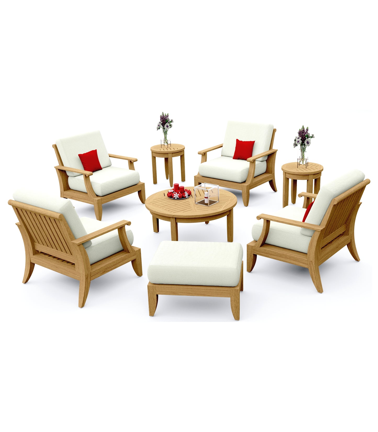 8 Piece Lagos Lounge Set: 4 Lagos Lounge Chairs with Ottoman and Noida Accent Tables