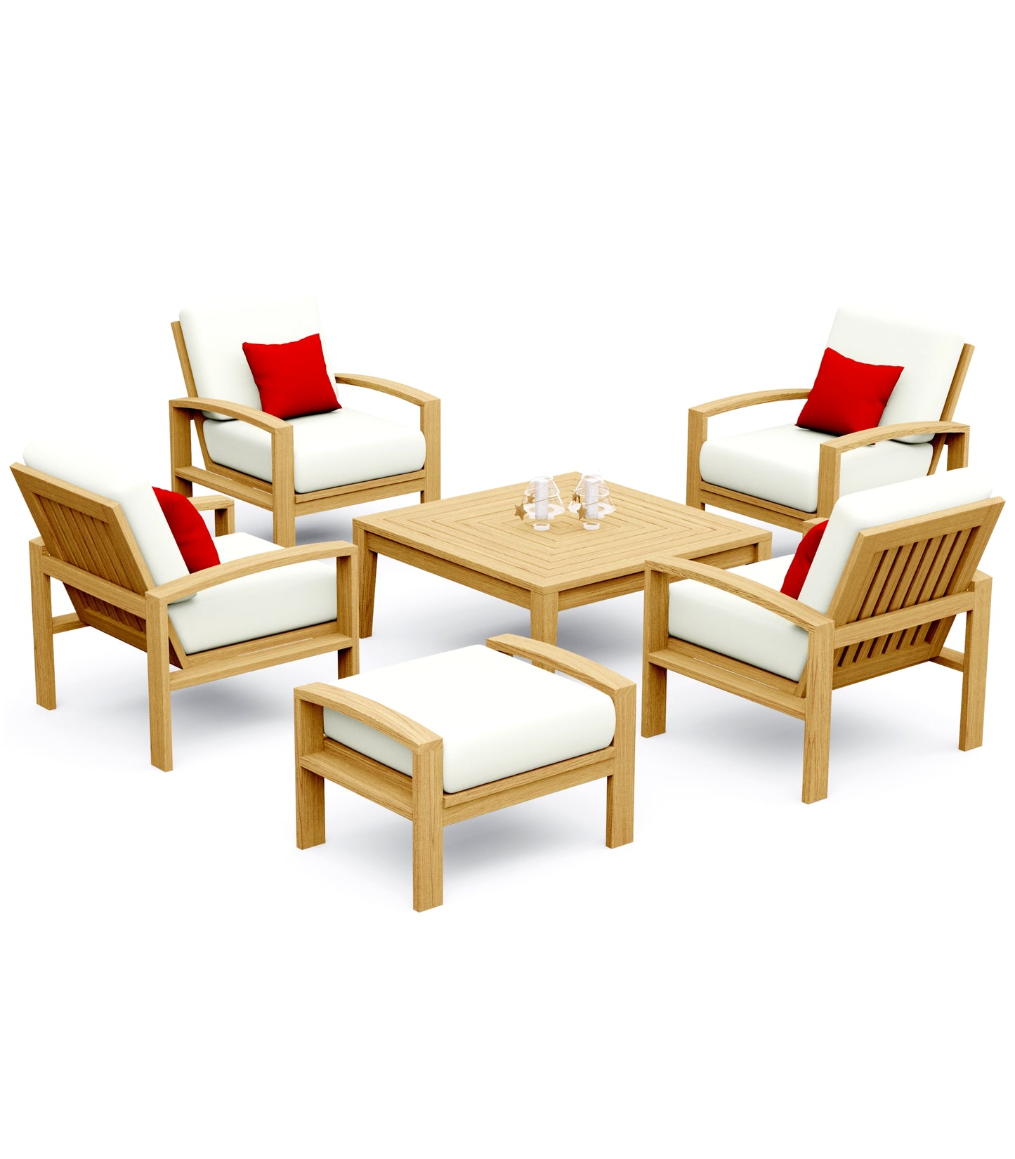 6 Piece Madras Lounge Set: Madras Sofa Chairs, Ottoman and Noida Square Coffee Table