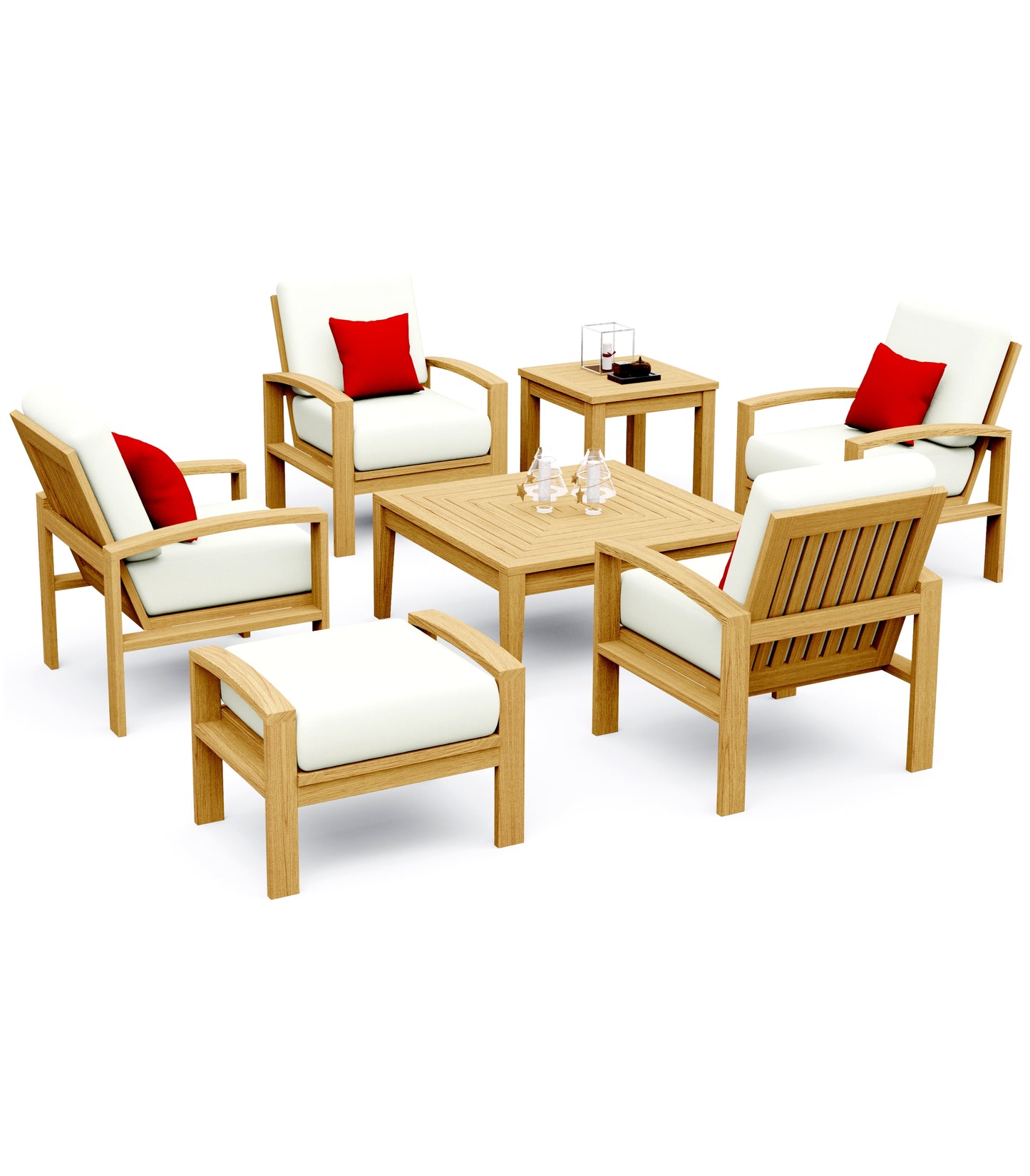 7 Piece Madras Lounge Set: Lounge Chairs, Ottoman with Noida Square Accent Tables