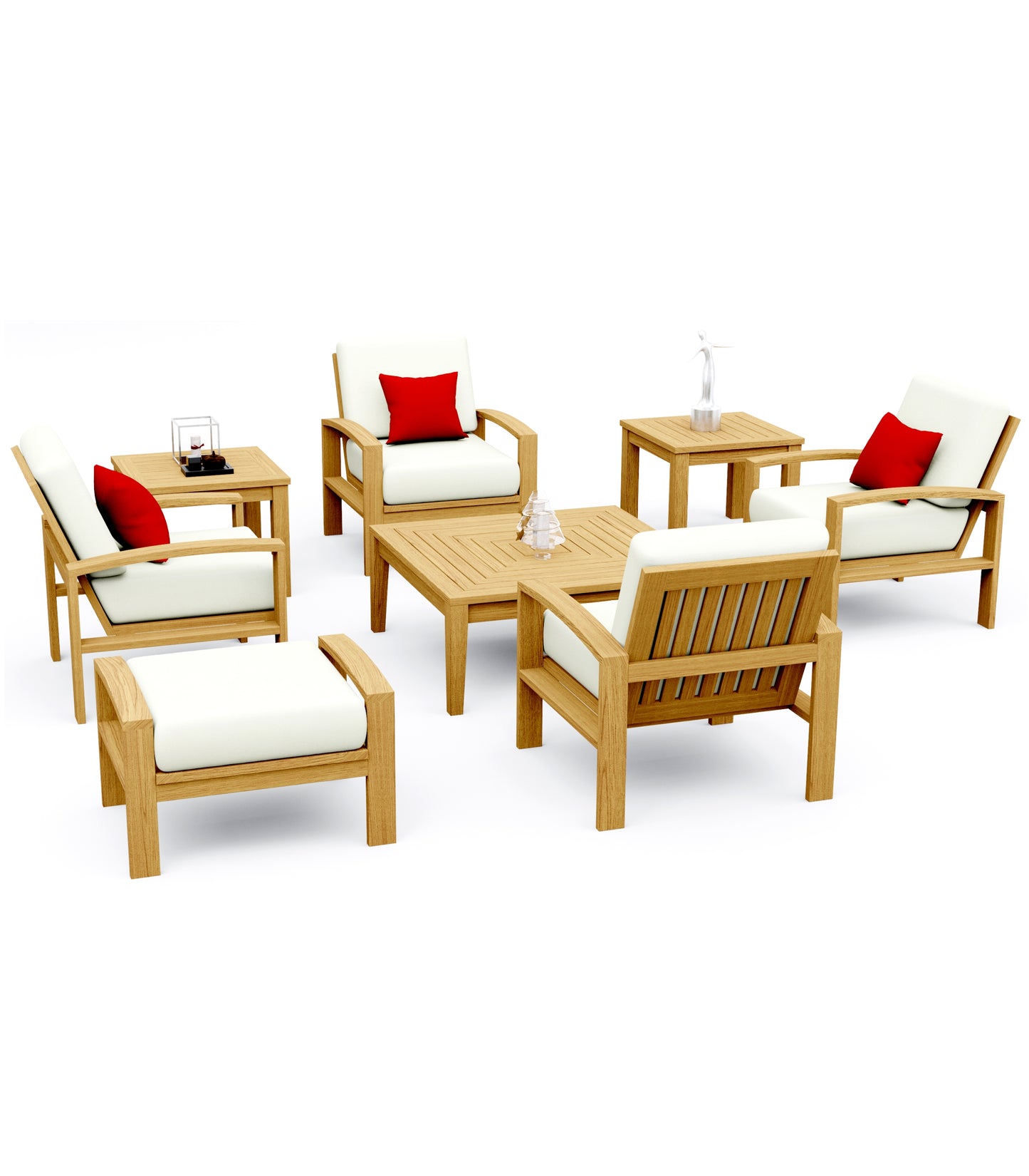 8 Piece Madras Lounge Set: Lounge Chairs, Ottoman with Noida Square Accent Tables