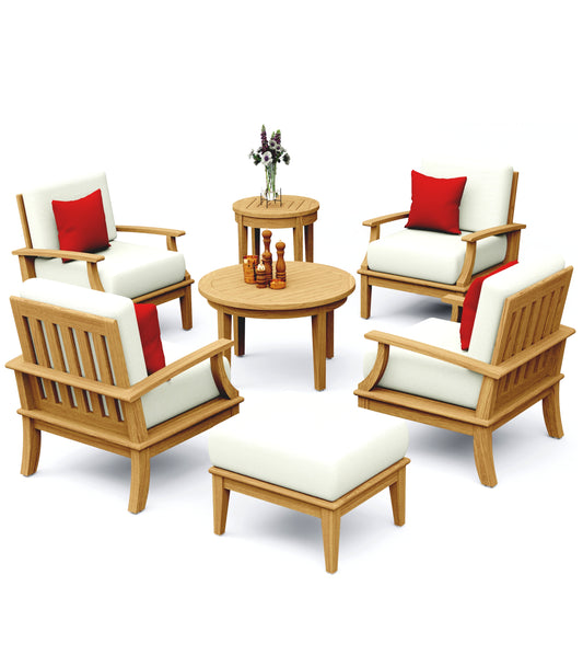 7 Piece Somer Lounge Set: 4 Lounge chairs, Ottoman, Coffee Table and Noida Side Table