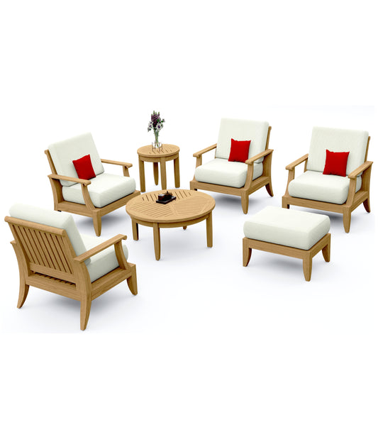 7 Piece Lagos Lounge Set: 4 Lagos Lounge Chairs with Ottoman and Noida Accent Tables