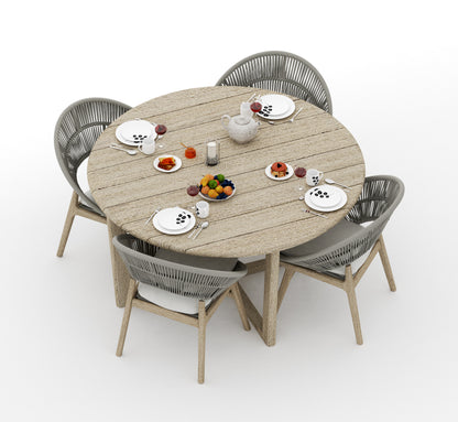 Sema Round Dining Table with Robas Dining Chairs - Weathered Teak