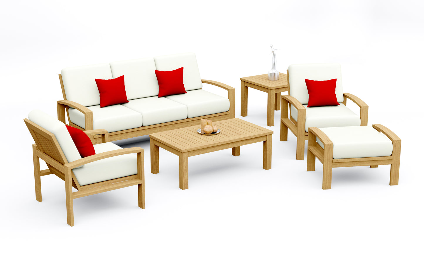 6 Piece Madras Lounge Set: Lounge Sofa, Chairs, Ottoman and Accent Tables
