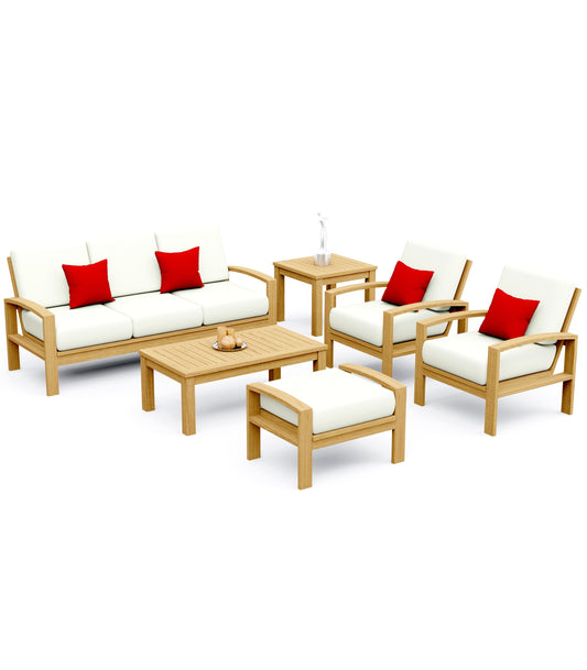 6 Piece Madras Lounge Set: Lounge Sofa, Chairs, Ottoman and Accent Tables