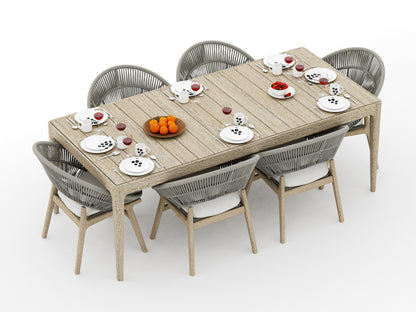 Amilo Rectangle Dining Table with Robas Dining Chairs - Weathered Teak