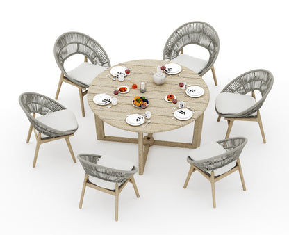 Sema Round Dining Table with Robas Dining Chairs - Weathered Teak