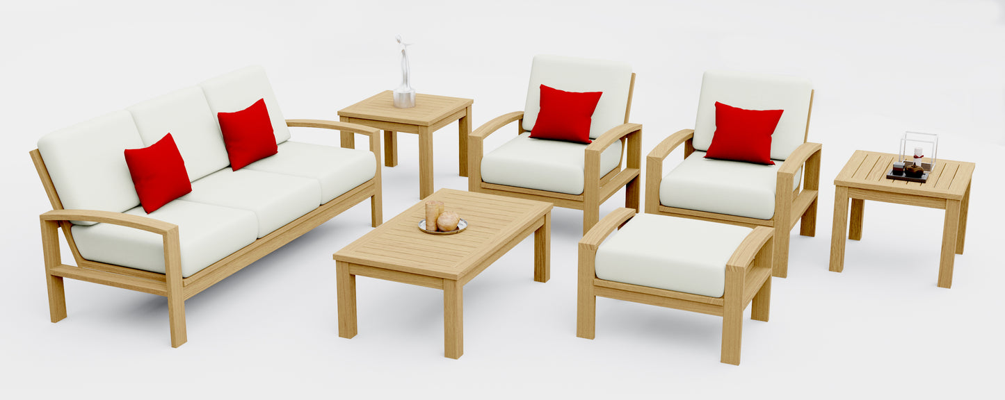 7 Piece Madras Lounge Set: Lounge Chairs, Ottoman with Noida Square Accent Tables