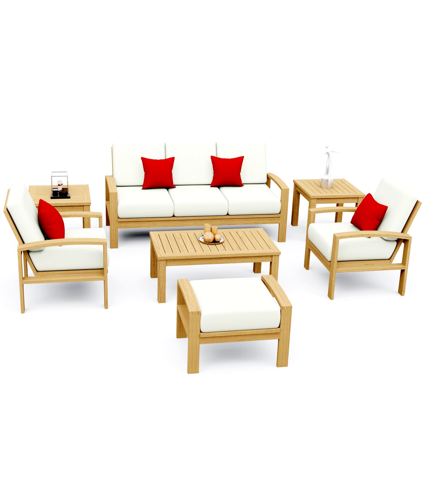 7 Piece Madras Lounge Set: Lounge Chairs, Ottoman with Noida Square Accent Tables