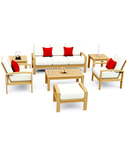 7 Piece Madras Lounge Set: Lounge Chairs, Ottoman with Noida Square Accent Tables