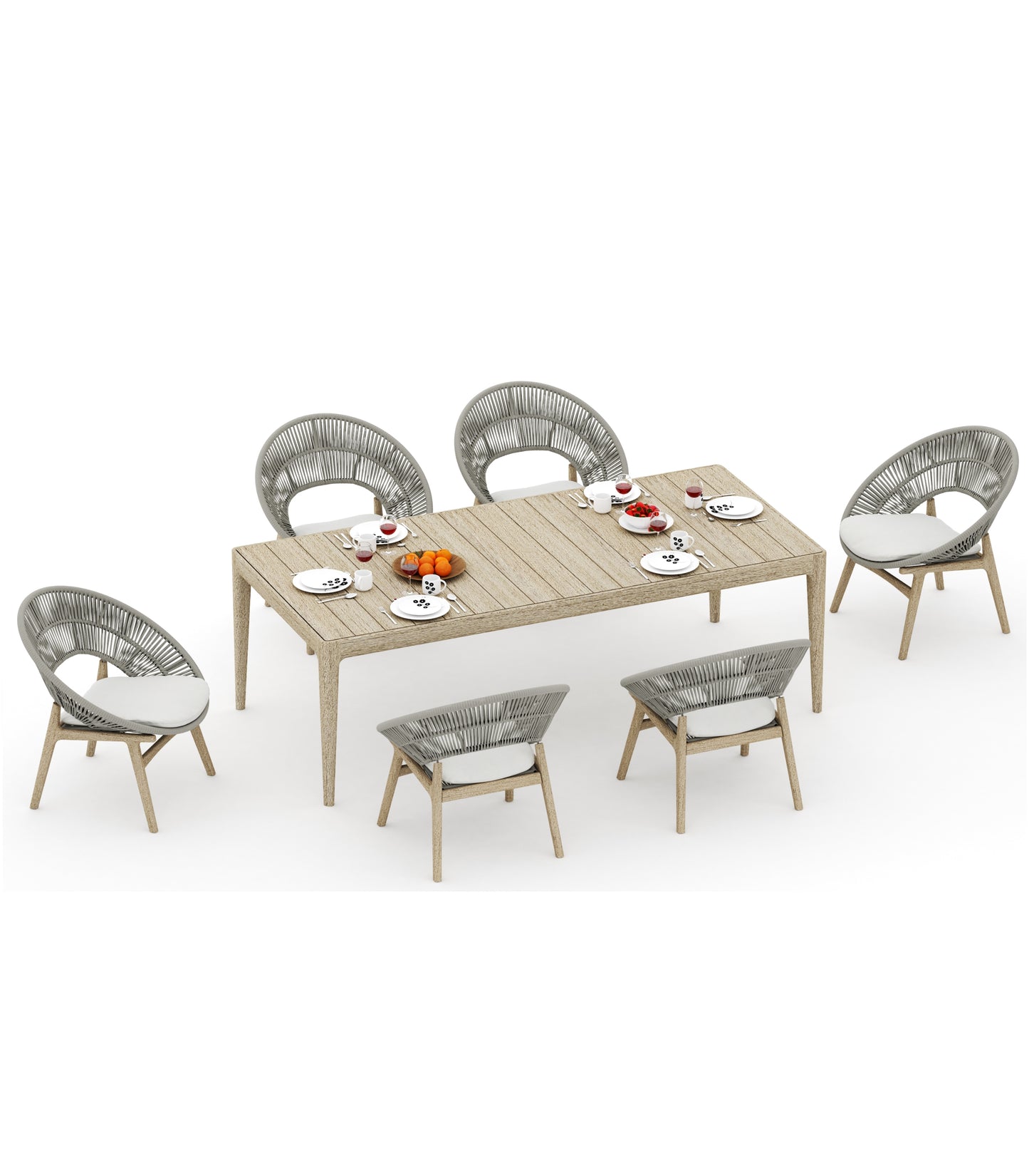 Amilo Rectangle Dining Table with Robas Dining Chairs - Weathered Teak