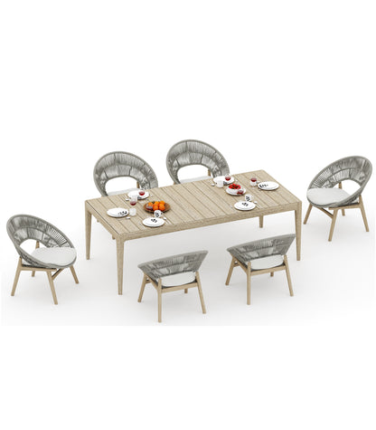 Amilo Rectangle Dining Table with Robas Dining Chairs - Weathered Teak