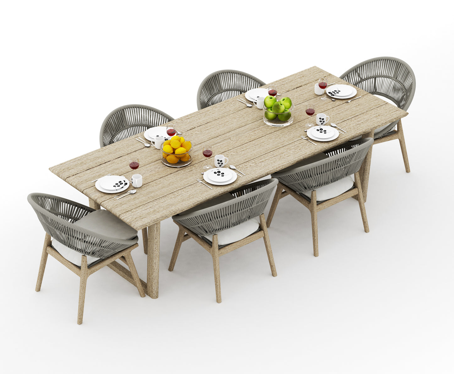 Sema Rectangle Dining Table with Robas Dining Chairs - Weathered Teak