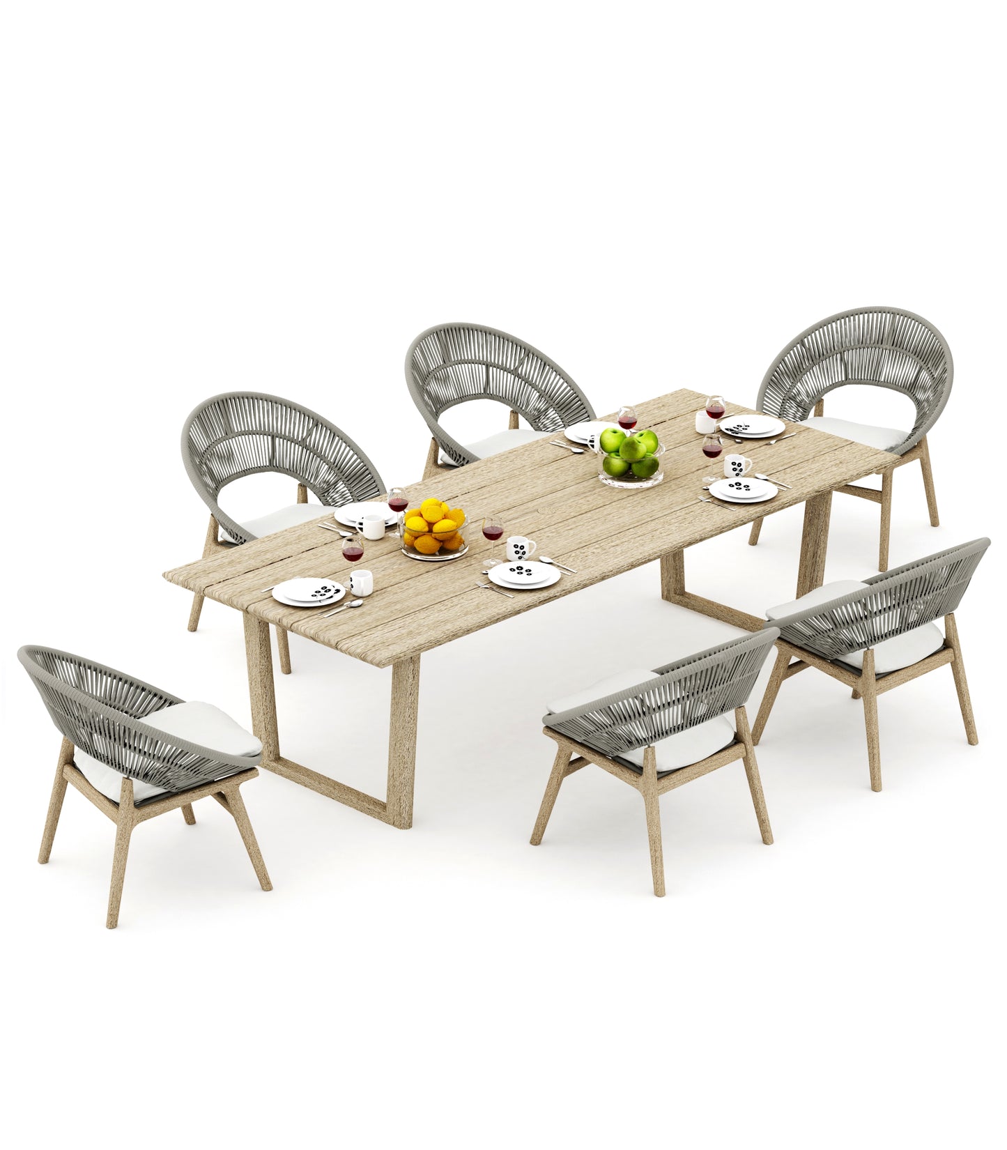Sema Rectangle Dining Table with Robas Dining Chairs - Weathered Teak