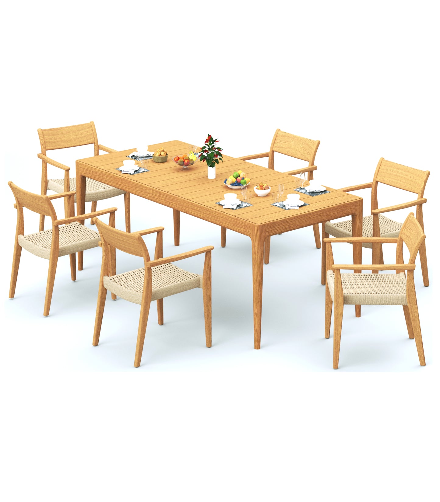 Amilo Dining Table with Amilo Dining Arm Chairs - Natural Teak