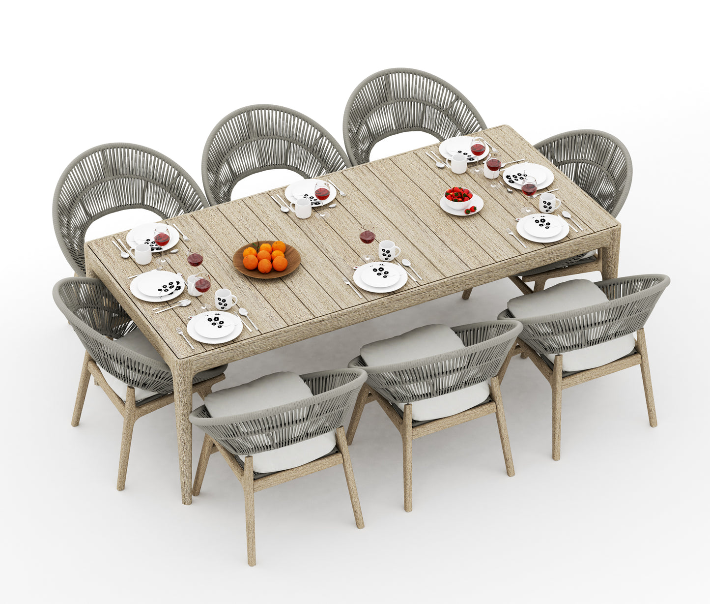 Amilo Rectangle Dining Table with Robas Dining Chairs - Weathered Teak