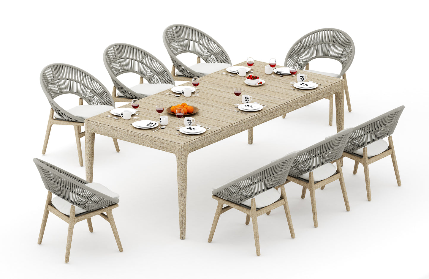 Amilo Rectangle Dining Table with Robas Dining Chairs - Weathered Teak