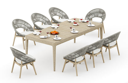 Amilo Rectangle Dining Table with Robas Dining Chairs - Weathered Teak