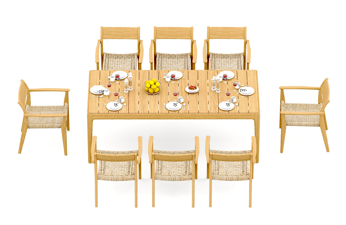Amilo Dining Table with Amilo Dining Arm Chairs - Natural Teak