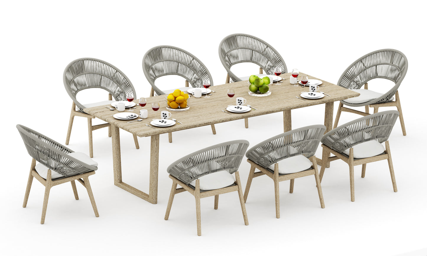 Sema Rectangle Dining Table with Robas Dining Chairs - Weathered Teak